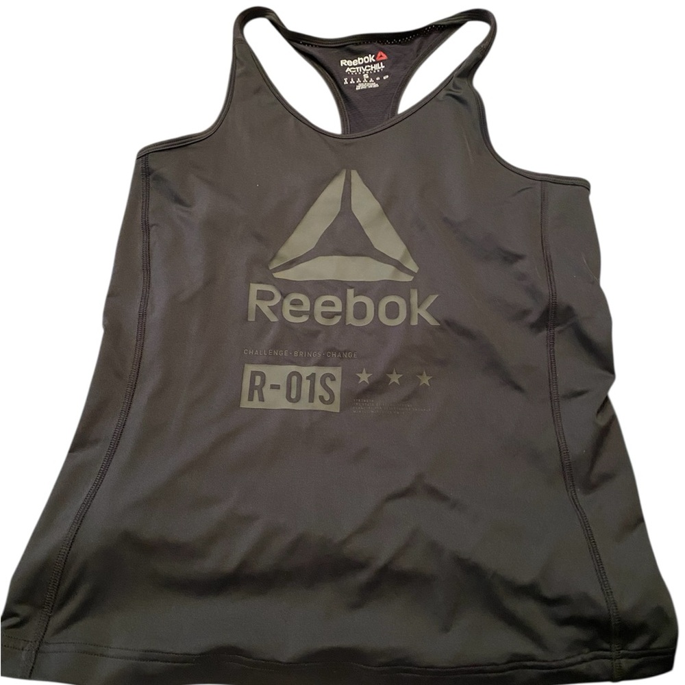 Reebok Black & Gray Racerback Tank Top Relaxed Fit Size Small